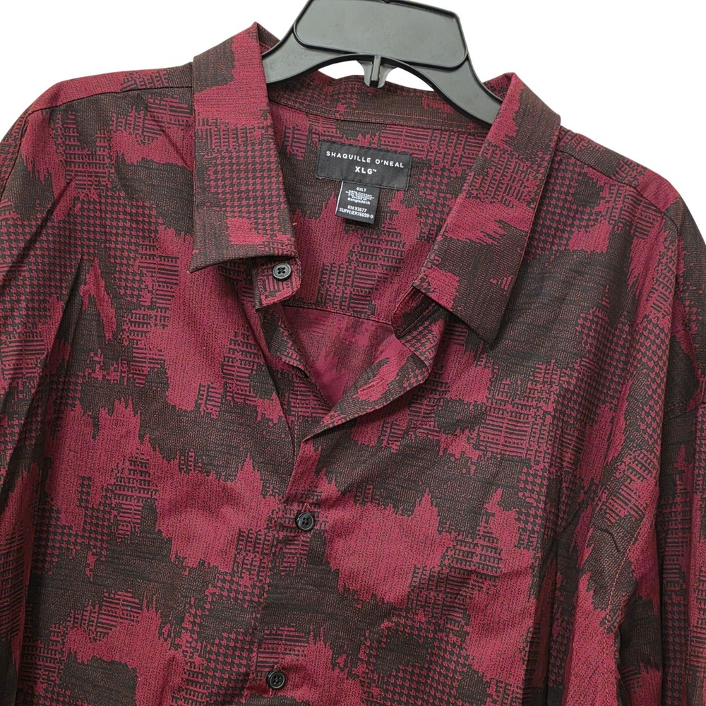 Shaquille O'Neal‎ XLG Mens 4XLT Burgundy Black Camo Button Down Shirt New